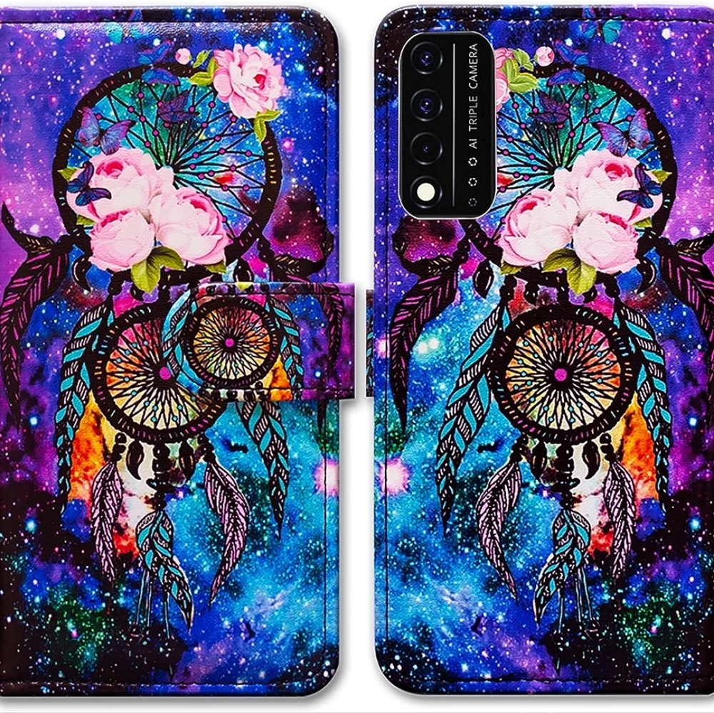 Bcov Revvl V+ 5G Case, Dream Catcher Galaxy Sky Leather Flip Phone Case Wallet C